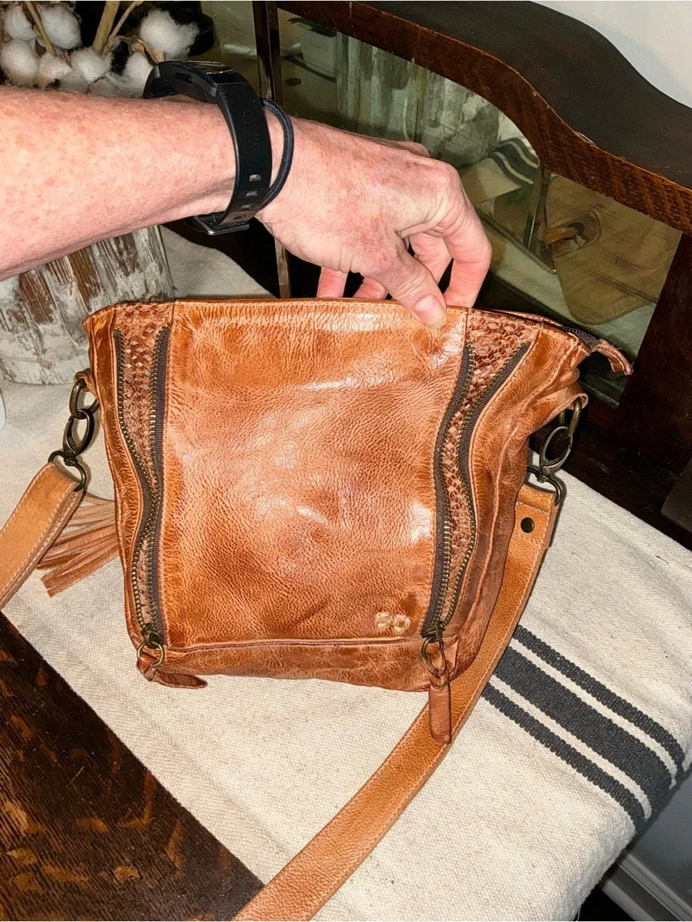 Bed Stu Leather Whoopi Tan DD Crossbody Bag Fringe Tassel MSRP $245